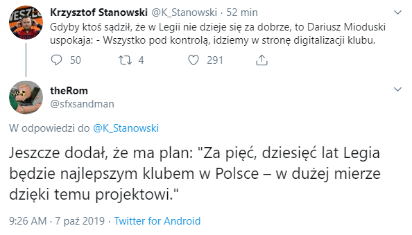 MIEJSCE Legii za 5-10 lat według Dariusza Mioduskiego xD